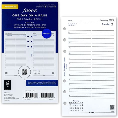 filofax 2025 diary refill.